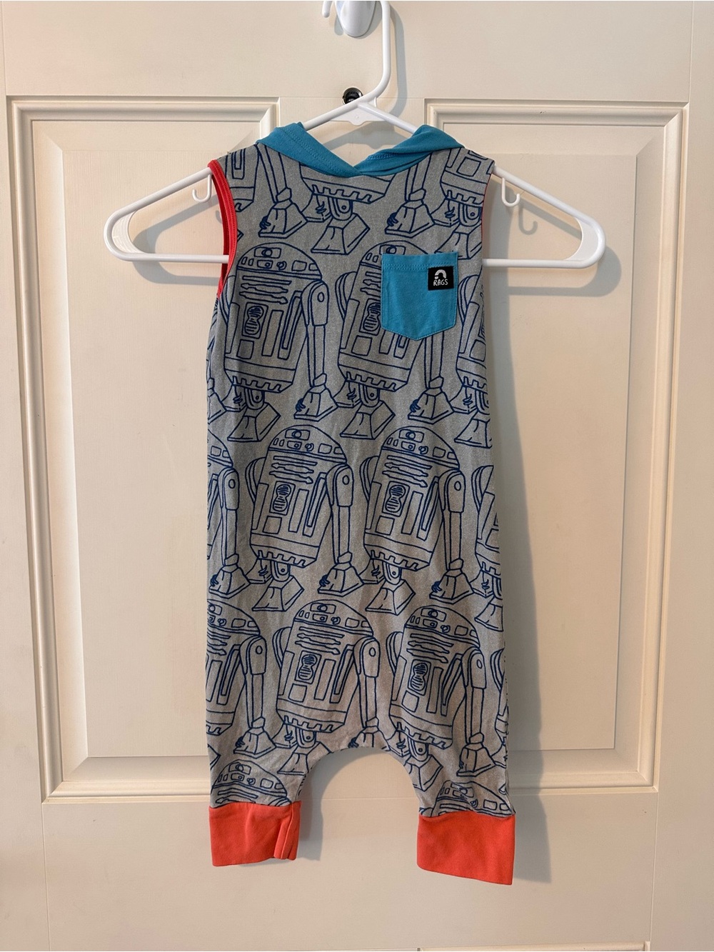 Rags- Star Wars R2-D2 Hooded Sleeveless Romper with Teal Pocket